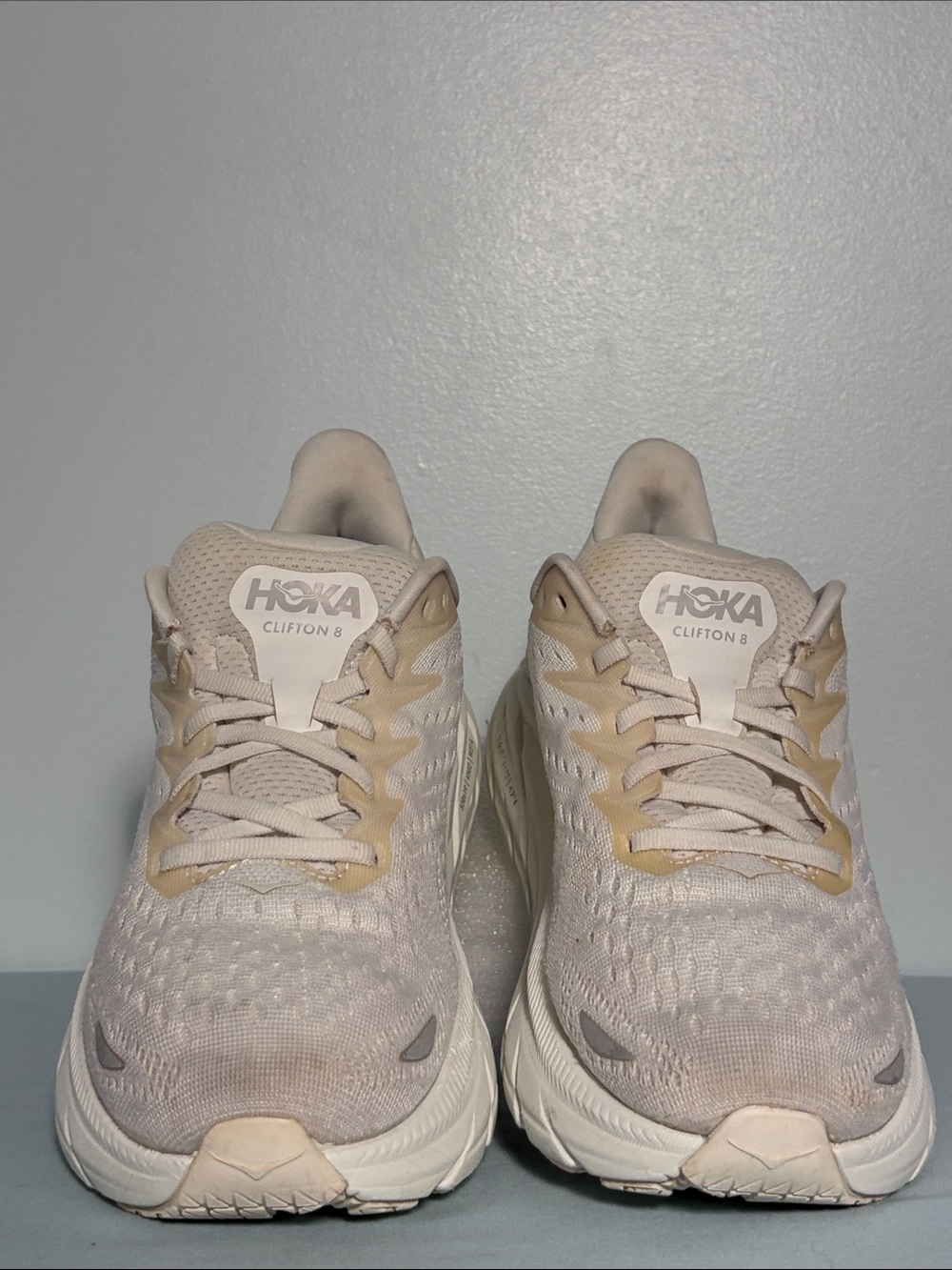 Women's White Hoka One One Clifton 8 Road Running Sneakers/Meta-Rocker Size-9